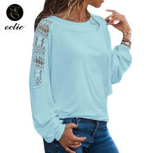 Fashion 2021 Solid Color T Shirt With Cutwork Lace Vetement Femme 2021 Embroidery T Shirt With Long Sleeves Crochet Tshirt Women 2024 - buy cheap