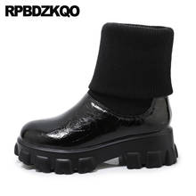 Chunky 12 44 Patent Leather Black Big Size Muffin Women Ankle Boots 2021 Round Toe 13 45 Flatform Knit Platform 9 Harajuku Shoes 2024 - buy cheap