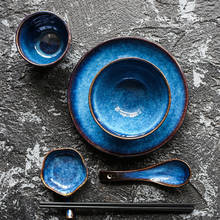 Prato de cerâmica azul profundo japonês, conjunto de jantar, prato de sobremesa, copo de chá e prato com molho 2024 - compre barato