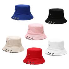 Women Men Harajuku Hip Hop Solid Color Bucket Hat with Spiked Rivets 3 Metal Rings Outdoor Wide Brim Sunscreen Fisherman Cap Str 2024 - buy cheap
