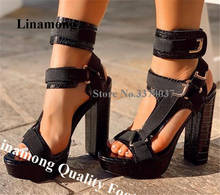 Linamong Fashoin Stone Pattern Leather High Platform Chunky Heel Gladiator Sandals Straps Buckle White Black Thick Heel Sandals 2024 - buy cheap