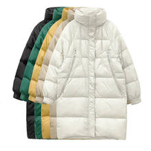 Casaco de inverno quente frio longo das mulheres em forma de casulo para baixo casacos de inverno novo solto grosso 90% pato branco para baixo casaco casual parka 2024 - compre barato