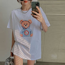 Camiseta feminina estampada larga, estampa de desenho animado para mulheres, plus size, manga curta, rosa 2021 2024 - compre barato