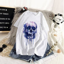Camiseta de verano con esqueleto creativo para mujer, camisetas blancas informales suaves, camisetas divertidas estampadas 2024 - compra barato