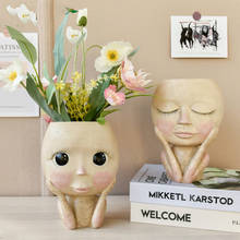 HOT Nordic Art Human Head Vase Face Flower Pot Doll Design Resin Flower Pots Cute Home Decor Succulents Planter Head Shape Vase 2024 - buy cheap