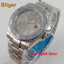 BLIGER 40mm Automatic wrist watch men waterproof steel bracelet Grey dial luminous date sapphire ceramic Bezel japan B146 2024 - buy cheap