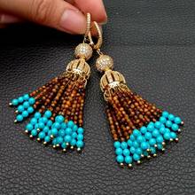 Pendientes llamativos con forma de ojo de Tigre, pendientes de zirconia azul turquesa 2024 - compra barato