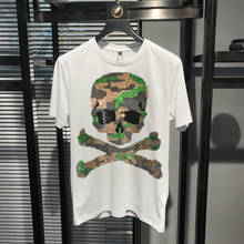 Летняя Роскошная популярная Дизайнерская мужская футболка с черепом, уличная брендовая супербыстрая доставка с коротким рукавом 2024 - купить недорого