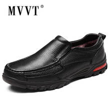 MVVT Plus Size Genuine Leather Shoes Men Winter Shoes Slip On Men Loafers Casual Shoes Height Increasing Business Snow Shoes 2024 - buy cheap