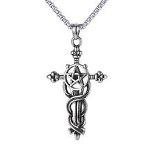 Stainless Steel Retro Five Pointed Star Cross Sword Men Pendant Necklace Punk Rock Jewelry Gift For Him with Chain 2024 - buy cheap