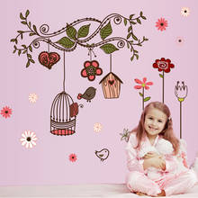 Наклейки на стену из ПВХ с изображением цветов и птиц, виниловые наклейки, съемные обои, плакаты для декора детской комнаты 2024 - купить недорого