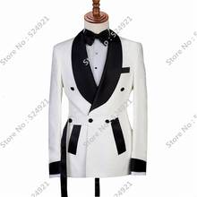 Double Breasted Men Suits Ivory and Black Groom Tuxedos Shawl Lapel Groomsmen Wedding Best Man 2 Pieces ( Jacket+Pants+Tie ) D67 2024 - buy cheap