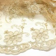 1 Yard Allover Golden Embroidered Lace Fabric Tulle Lace Gold Metallic Fabric for Women's Dress 120cm 2024 - buy cheap