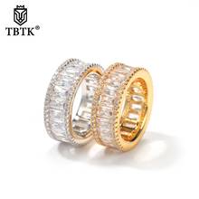 TBTK Hiphop Gold Plated Ring Paved Baguette Bling Iced Out Zircon Crystal Luxury Ring Punk Style Jewelry Drop shipping 2024 - buy cheap