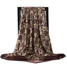 Fahsion-bufanda de satén con estampado Floral para mujer, chales cuadrados de seda para la cabeza, 90x90cm, 2020 2024 - compra barato