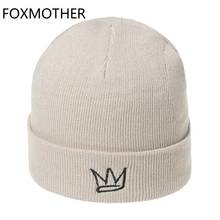 FOXMOTHER New Fashion Woman Lady Warm Knitted Winter Hat Black White Crown Embroidery Beanie Hat Unisex Cap 2024 - buy cheap
