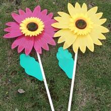 Madeira girassol moinho de vento girador pinwheels casa jardim quintal decoração crianças 2024 - compre barato