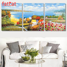 FATCAT Seaside village scenery diy 5d diamond painting full square round drill mosaic embroidery sale triptych kits AE2620 2024 - buy cheap