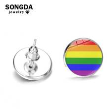 Rainbow Lesbian Gay Pride Earrings Silver Plated LGBT Symbol Art Patterns Glass Cabochon Stud Earrings Hand Craft Jewelry Gifts 2024 - buy cheap