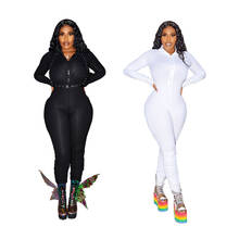 Solid Knit Ribbed Ruched Front Zipper Jumpsuit Stand Collar Long Sleeve  Bodycon Romper 2020 Summer Sporty Fitness Overall 2024 - buy cheap