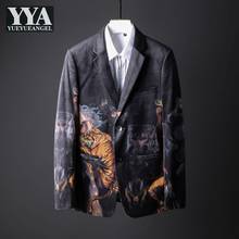 Autumn Winter Mens Smart Casual Velvet Blazer Fashion Design Personality Printed Pattern Slim Fit Single Breasted Suit Jacket 2024 - buy cheap