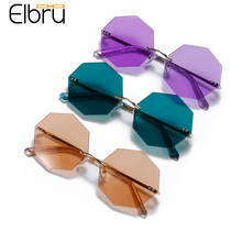 Elbru Polygon Rimless Sunglasses For Women Vintage Clear Colorful Lens Sun Glasses Octagonal Metal Sungshades For Men Driving 2024 - buy cheap