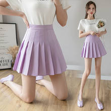 Solid Color Korean Summer Preppy Style High Waist Plaid Pleated Skirt Woman Short Mini Skirt Elegant A-Line Skirts Women 2020 2024 - buy cheap