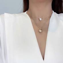 Colar com pingente de coração e pérola, colar feminino com corrente dupla e dourada, joia da moda para mulheres 2024 - compre barato