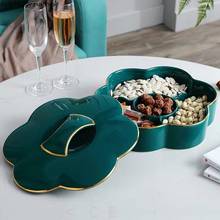 Green Ceramic Snack Platter with Cover Flower Shape Fruit Dessert Plate High Cake Stand Tissue Storage Box Rectangular Tray 2024 - buy cheap