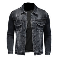 Jaqueta jeans masculina de primavera, azul, cinza, algodão, gola aberta, manga comprida, roupa fina, motocicleta, casaco jeans de marca masculina 2024 - compre barato