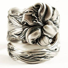 Винтажные посеребренные большие кольца с гравировкой цветка, регулируемые кольца в стиле панк, готика, фотоаксессуары для женщин и мужчин, подарки Вечерние 2024 - купить недорого
