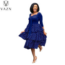 VAZN 2021 High-end Plus Size Chiffon Elegant Holiday Office Dot Full Sleeve Women's High Waist Ball Gown Midi Dress 2024 - buy cheap