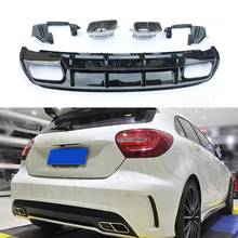 ABS Material Rear Bumper Lip Diffuser with Exhaust Tips 4 Outlet for Mercedes Benz W176 A45 AMG 2013-2019 Back Bumper Plate 2024 - buy cheap