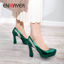 ENMAYER 2020 Patent Leather Slip-On Party Pumps Women Shoes Square Heel  Luxury Shoes Women Designers Round Toe Women Shoes 2024 - buy cheap