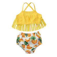 Kawgeett-conjunto de biquíni verão para crianças, com borla, amarelo, com banana, short, roupa de banho para meninas 2024 - compre barato
