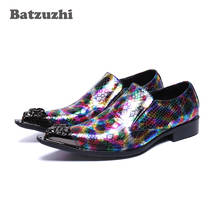 Batzuzhi de cuero italiano Zapatos de vestir para Hombre Zapatos Vintage señaló punta de Metal cuero Formal Zapatos de vestir de los hombres de fiesta de Color y zapatos de boda zapatos 2024 - compra barato