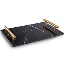 Bandeja Rectangular de mármol Natural con asas de Metal dorado para baño, cocina, tocador 2024 - compra barato