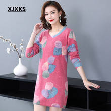 XJXKS 2020 High-end warm Mink Cashmere long sweater women pullover 2020 spring winter new loose plus size ladies printed dress 2024 - buy cheap