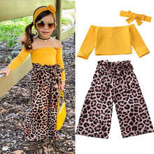 1-6 Years Toddler Baby Kids Girl Clothes Off Shoulder Tops Leopard Print Wide Leg Pants Outfits Spring Autumn Girls Outfits 2024 - buy cheap