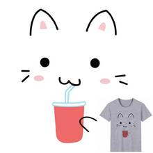 22x18cm Drink cat Iron on Patches For DIY Heat Transfer Clothes T-shirt Thermal transfer stickers Decoration Printing 2024 - buy cheap