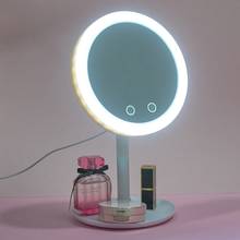 Espejo de maquillaje LED 3 en 1 con ventilador, espejos cosméticos de belleza, espejo de tocador portátil de escritorio, Control de pantalla táctil 2024 - compra barato