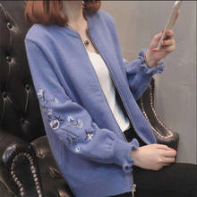 2021 The New Spring Autumn Rose Embroidery Plus Size Women Embroidered Sweater Long Sleeve Zipper Cardigan Coat 2024 - buy cheap