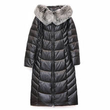 New Winter Women's Genuine Leather Down Jacket 90% White Duck Down Coat  Fox Fur Collar Jacket Women Long Coat Plus size 5XL 2024 - buy cheap