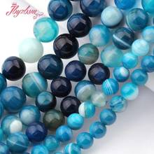 6,8,10,12mm Smooth Round Bead Stripe Blue Agates Natural Stone Beads For DIY Necklace Bracelet Jewelry Making 15" Free Shipping 2024 - buy cheap