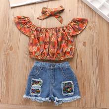 Girls Clothing Sets 2021 New Summer Printed Pullover T-shirt+Denim Shorts Bow 3Pcs For Kids Baby Clothes Outfits 2-6 Years Old 2024 - buy cheap