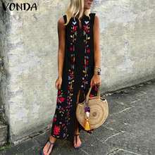 Bohemian Dress 2020 VONDA Women Summer Maxi Long Dress Sexy Sleeveless Vintage Floral Printed Split Party Vestido Oversized 2024 - buy cheap