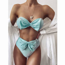 Bikinis Bandeau con lazo para mujer, bañador Sexy para mujer, traje de baño de cintura alta brasileño liso, conjunto de Bikini, ropa de baño para Su 2020 2024 - compra barato
