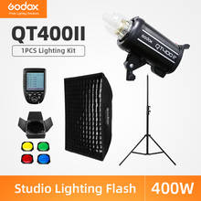 Godox-Flash de estudio profesional QT400II 400Ws, estroboscópico + soporte de luz de 2,8 m + 60x9 0cm, Softbox de rejilla + gatillo + Kit de puerta de Granero 2024 - compra barato