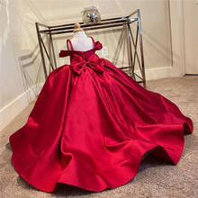 Vestidos de satén rojo personalizados para niñas, vestido de cumpleaños, vestido de desfile, ropa para niños, vestido de fiesta 2024 - compra barato