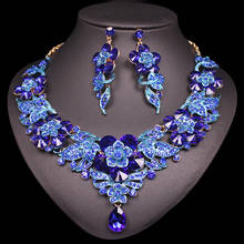 Luxury Flowers Leaves Crystal Jewelry Sets Women's Dating Earrings Necklace Set Indian Bridal Costume Jewellery Gifts For Women 2024 - buy cheap